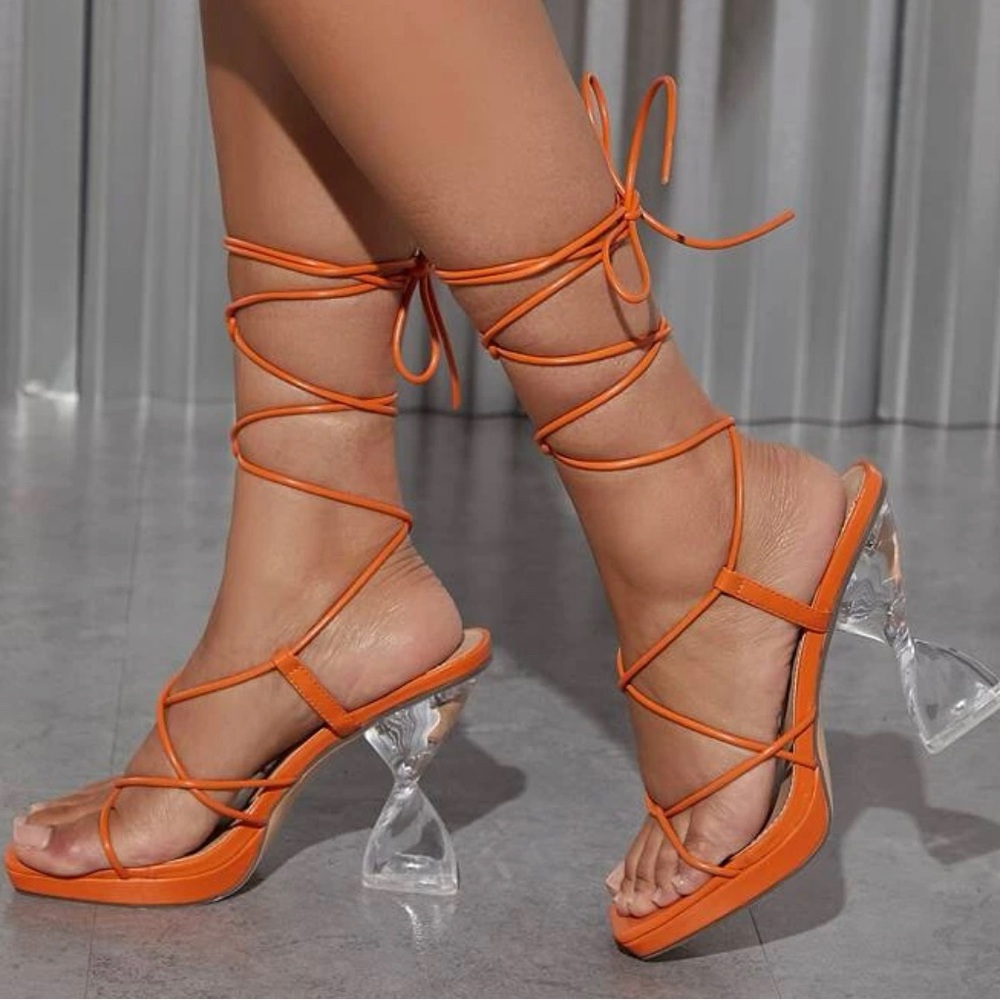 Brand New in Box Orange Wrap Around Platform Heels